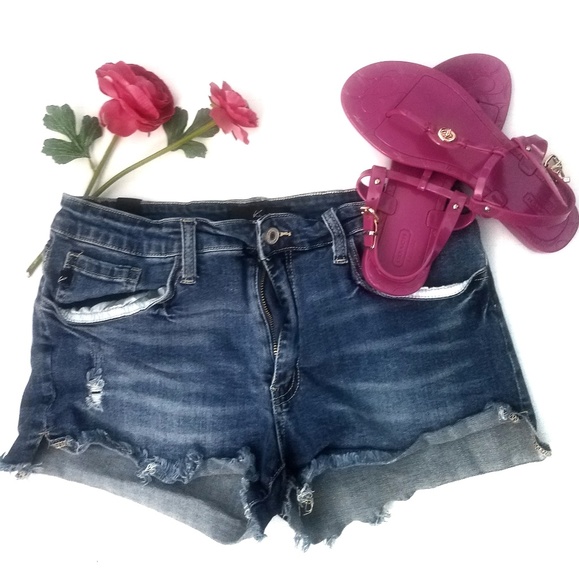 kanchu Pants - kanchu Blue Denim Distressed Frayed Short Shorts